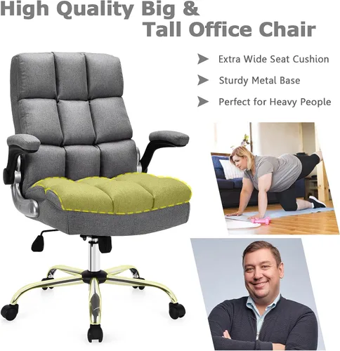 Miniatura 9 de Giantex Silla de oficina ejecutiva, silla ergonómica grande y alta, ángulo de inclinación ajustable y reposabrazos abatibles, silla tapizada de tela