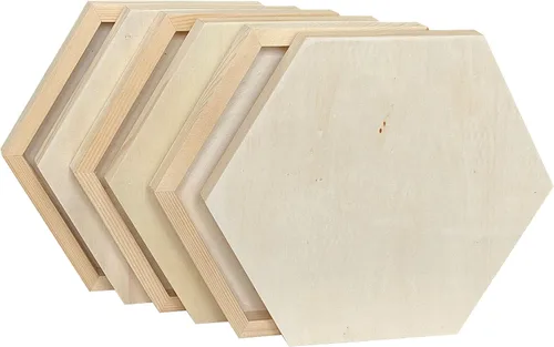 Miniatura 2 de Paneles de madera sin terminar para pintar, tableros con marco hexagonal de madera en blanco para manualidades y vertido de arte
