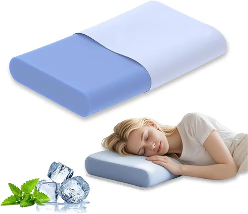 Almohada cervical para aliviar el dolor de cuello, almohada de espuma viscoelástica de enfriamiento de 3.9 pulgadas, soporte ergonómico para