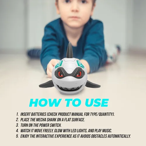 Miniatura 7 de puzgic Juguete de tiburón interactivo con música y luces para niños, cambio de dirección automática, juguete para caminar y gatear para bebés de 3