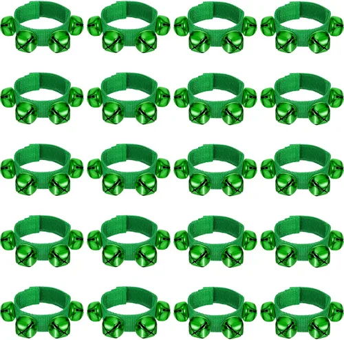 LEIFIDE 20 pulseras de Navidad con campanas para muñeca, instrumentos musicales agitados, pulsera de ritmo ajustable, para escuela, familia,