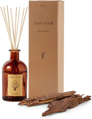 Craft & Kin Difusor de Varillas Oud Wood | Aceite Esencial Completamente Natural y 8 Varillas Aromáticas de Ratán | Difusores de Varillas para el