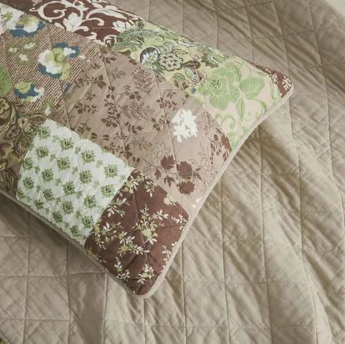 Miniatura 5 de Chezmoi Collection Leilani - Juego de edredón de algodón lavado bohemio de 3 piezas, tamaño Queen, ropa de cama acolchada bohemia marrón, gris topo