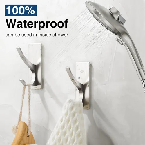 Miniatura 4 de Paquete de 10 ganchos autoadhesivos para toallas: extra fuertes de 13 libras, gancho inoxidable para colgar lufa, toallas, abrigo, bata de baño