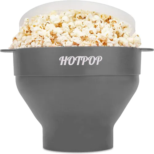 El original Hotpop - Palomitas de maíz para microondas, máquina de palomitas de silicona, cuenco plegable sin BPA y apto para lavavajillas - 20 Gris