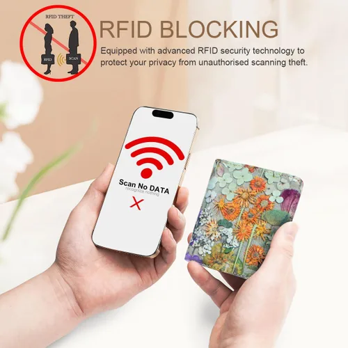 Miniatura 7 de APHISON Billetera para mujer, delgada y pequeña, para mujer, cartera RFID para mujer, de piel de microfibra de dibujos animados con soporte
