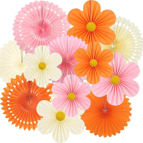Miniatura 10 de Juego de 6 abanicos de papel para colgar en fiestas, guirnaldas de papel con patrón redondo negro para decoración de cumpleaños, bodas, eventos
