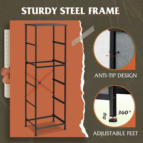 Miniatura 7 de WLIVE Cómoda de tela, cómoda alta de 5 cajones para dormitorio, organizador de almacenamiento con cubos de tela, parte superior de madera, marco