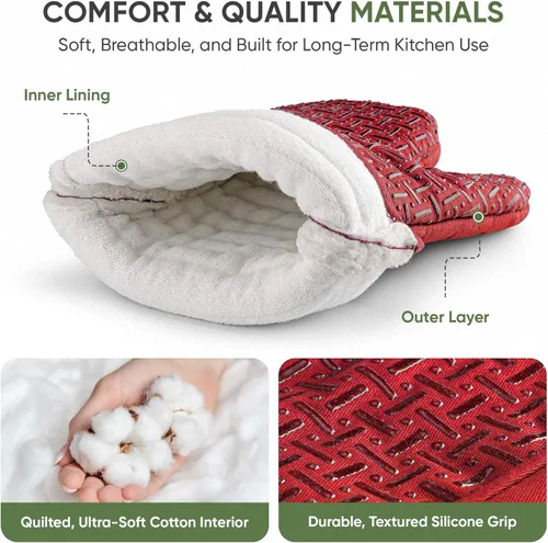 Miniatura 4 de Xlnt - Guantes de silicón antideslizantes para horno, resistentes al calor, con acabado de teflón Eco Elite, con lazo para colgar, ideales para uso