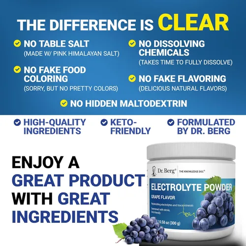 Miniatura 5 de Dr. Berg Polvo de Electrolitos Keto Sin Azúcar para Hidratación - Mejorado con 1000 mg de Potasio y Sal Rosa del Himalaya Real (NO Sal de Mesa)