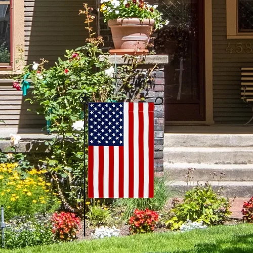 Miniatura 5 de Bandera de jardín del 4 de julio hecha en los Estados Unidos, popelina de polietileno de alta calidad, resistente a la intemperie, doble cara