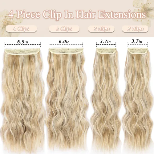 Miniatura 2 de Extensiones de cabello rubio con clip, de 22 pulgadas, extensiones de cabello largo y rizado con clip, 4 unidades, extensiones de cabello sintético