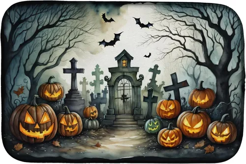 Miniatura 13 de Caroline's Treasures DAC2223DDM Tapete de secado de platos de Halloween espeluznante de gato negro, tapete absorbente para secado de platos