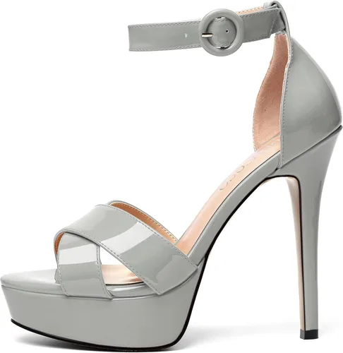 Miniatura 2 de MODENCOCO Sandalias de boda con correa de tobillo sexy para mujer, con plataforma y puntera abierta, tacón de aguja y tacón alto, zapatos de vestir