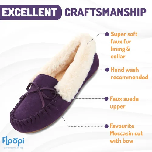 Miniatura 33 de Floopi Pantuflas para mujer, forro de piel sintética suave con espuma viscoelástica acogedora, pantuflas de casa para mujer con suela antideslizante
