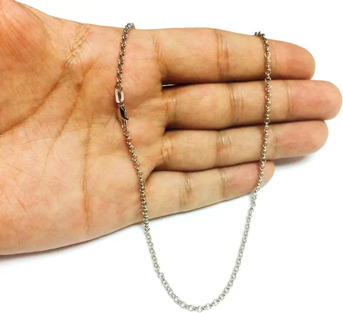 Miniatura 6 de Jewelry Affairs 14k White Gold Round Rolo Link Chain Necklace, 2.3mm