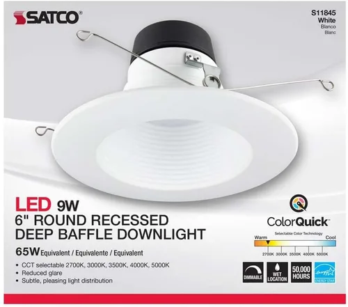 Miniatura 6 de Satco 9W CCT-Baffle profundo empotrable LED Downlight 4.29 pulgadas de alto y 7.2 pulgadas de ancho