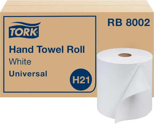 Tork Rollo de toalla de mano universal blanco, compatible con dispensadores H21, 100% fibra reciclada, 6 rollos x 800 pies (RB8002)
