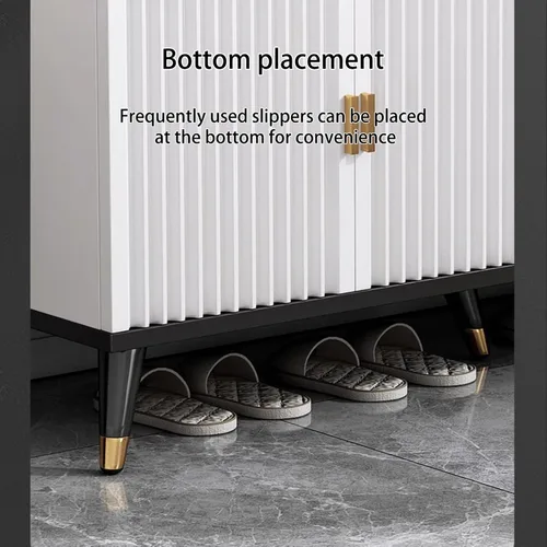Miniatura 6 de Zapatero con puerta, moderno organizador de zapatos oculto para tacones altos, banco delgado de almacenamiento de zapatos para entradas, pasillos