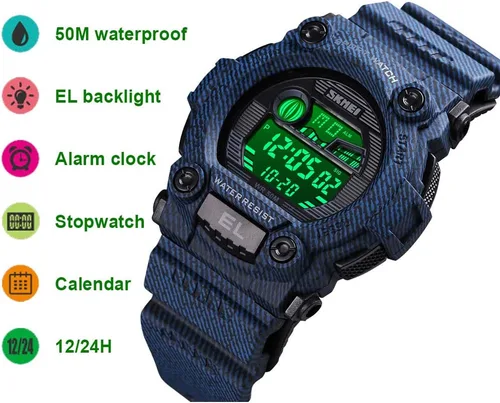Miniatura 4 de CakCity Reloj deportivo LED de camuflaje para niños, impermeable, digital, electrónico, militar, reloj de pulsera para niños con alarma luminosa