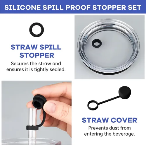 Miniatura 2 de NiHome Juego de tapones de silicona para derrames, apto para vaso YETI, accesorios para vasos con 4 tapas de pajilla, 4 tapones a prueba de fugas