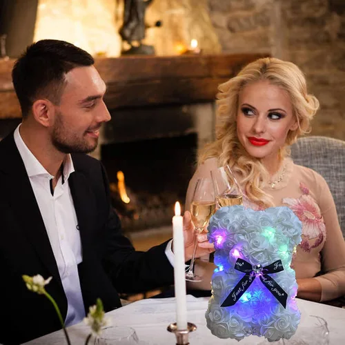 Miniatura 4 de Lgv Oso de rosas de flores, regalo romántico para el día de la madre de San Valentín, Navidad, cumpleaños, novia, madre, esposa, con diamantes Blanco