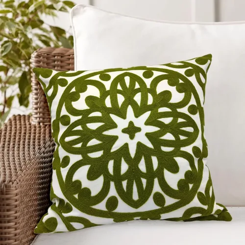 Miniatura 55 de Alysheer - Funda de almohada lumbar decorativa bordada 12" x 20", patrón de bordado clásico Boho Mandala, funda de cojín rectangular de algodón