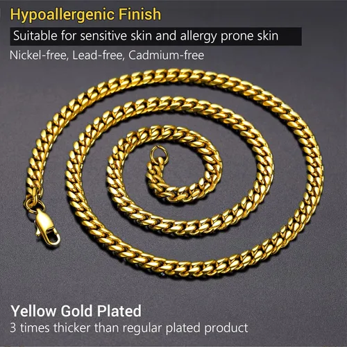 Miniatura 7 de PROSTEEL Trendy Cuban Links Necklace for Men Women, Black18K Gold Plated 316L Stainless Steel, W 4.8mm-14mm, L 14inch-30inch, Come Gift Box