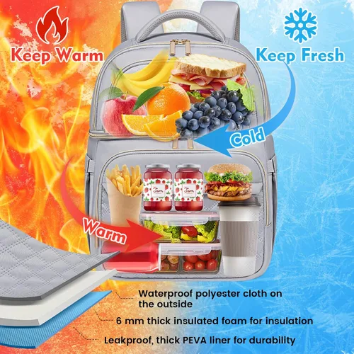Miniatura 5 de Mochila Refrigeradora Mochila de Almuerzo de Doble Piso Caja de Almuerzo, Mochila Aislada Bolsa Refrigeradora de Almuerzo, Mochila Lonchera Ligera a