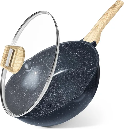 Miniatura 9 de GiPP Sartén de cerámica antiadherente para freír, sartén de 12 pulgadas con tapa, utensilios de cocina de inducción sartén antiadherente, PTFE PFOA