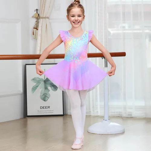 Miniatura 48 de LUOUSE Elegante leotardo de ballet para niñas con falda, mangas con volantes y volantes, perfecto para baile y gimnasia