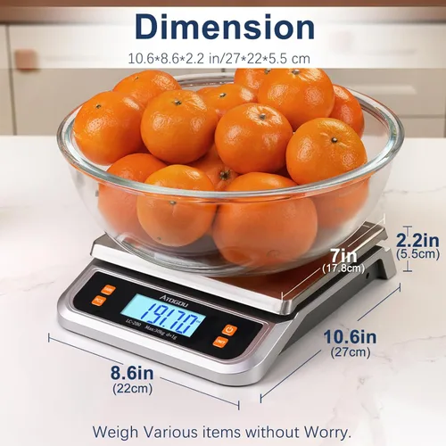Miniatura 5 de ATOGOU Báscula de alimentos de 66 libras, báscula de cocina comercial enchufable con pantalla LCD de vista completa, acero inoxidable, para hornear
