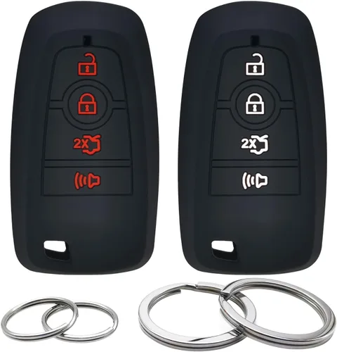 Miniatura 7 de 2 piezas de silicona 4 botones funda de llavero remoto sin llave de goma compatible con Ford Fusion Edge Expedition Explorer Mustang 2019 2018 2017