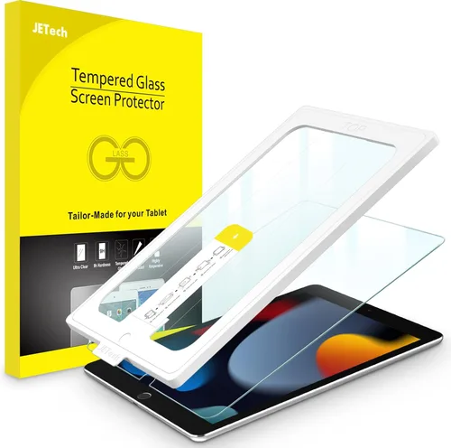 JETech Protector de pantalla One Touch Install para iPad de 10.2 pulgadas (9ª/8ª/7ª generación, 2021/2020/2019), película de vidrio templado con kit