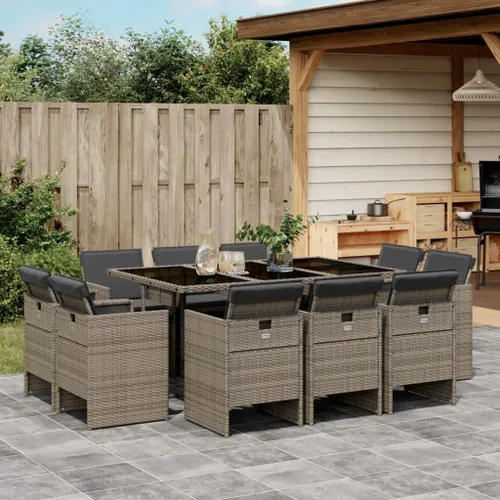 Miniatura 22 de 9 Piece Patio Dining Set with Cushions Black Poly Rattan Outdoor Furniture Set for Garden Backyard Balcony Porch