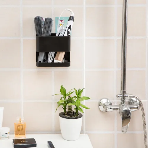 Miniatura 4 de Organizador de herramientas para el cabello MyGift con 2 ranuras, soporte negro de metal para rizador de pelo, organizador de accesorios de salón