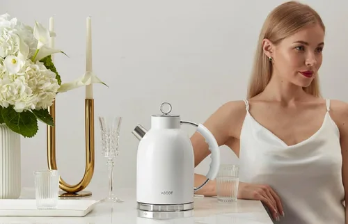 Miniatura 4 de ASCOT Hervidor eléctrico, hervidor de té eléctrico de acero inoxidable, regalos para hombres/mujeres/familia, calentador de té retro de 1.5 L 1500 W