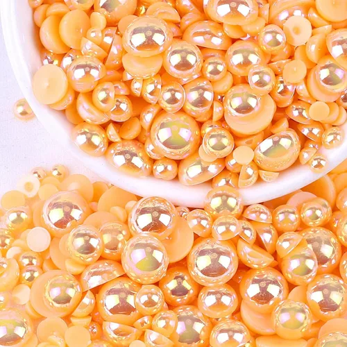 Miniatura 8 de Perlas con parte trasera plana para manualidades, 50g Mezcla Azul Rosa Blanco Medias perlas para manualidades, Tamaño mixto 3/4/5/6/8/10mm Perlas