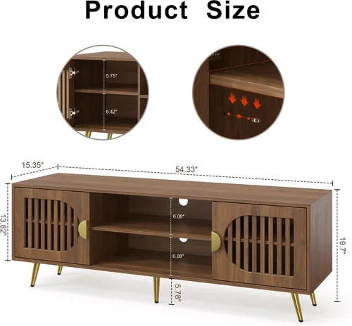 Miniatura 7 de Soporte de TV de nogal de 55 pulgadas para televisores de hasta 65 pulgadas, mesa consola central de entretenimiento moderna de mediados de siglo