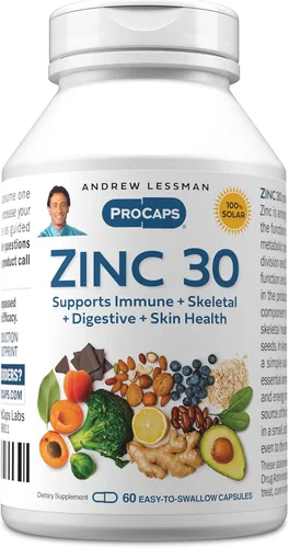 ANDREW LESSMAN Zinc 30mg - 60 Cápsulas - Citrato de zinc altamente absorbible. Apoya la salud inmunológica, esquelética, digestiva y de la piel.