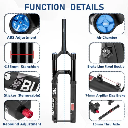 Miniatura 8 de BUCKLOS Horquilla de suspensión neumática MTB 27.5 29 4.331 * 0.591 in Boost AM E-Bike cónica, viaje 6.299 in 1.417 in tubo interior a través