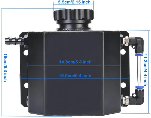 Miniatura 5 de Tanque de expansión de desbordamiento de refrigerante de radiador de aluminio universal de 1L Tanque de agua de recuperación Depósito (Negro)