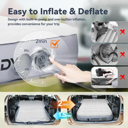 Miniatura 5 de Colchón para Jeep con Bomba de Aire Inalámbrica, Colchón de Aire para SUV de 10 Pulgadas, Cama de Camping para Jeep Wrangler JK JKU JL JLU Unlimited