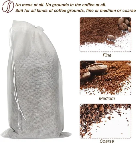 Miniatura 4 de 50 bolsas de infusión fría que no ensucian, bolsas de filtro de café desechables de 6 x 10 pulgadas, bolsas de malla fina con cordón para café