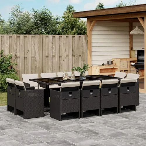Miniatura 27 de 9 Piece Patio Dining Set with Cushions Black Poly Rattan Outdoor Furniture Set for Garden Backyard Balcony Porch