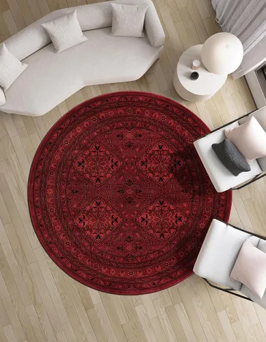 Miniatura 3 de Unique Loom Tekke Collection Zeravshan - Alfombra (3 pies 1 pulgada, redonda, rojo/negro)