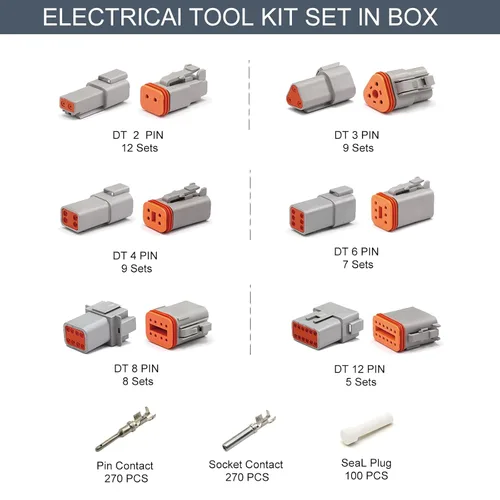 Miniatura 2 de DT Deutsch Kit de conectores de 2, 3, 4, 6, 8, 12 pines, conector eléctrico impermeable gris, #16 contactos estampados, herramienta de extracción