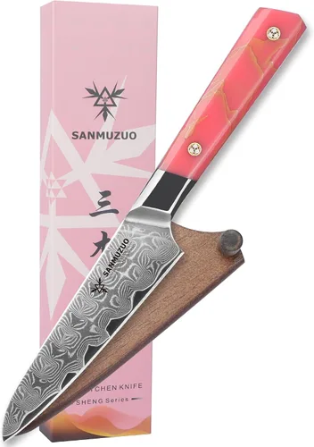 Cuchillo de Utilidad de Cocina de 5 Pulgadas, Cuchillo de Chef Profesional de Cocina, Acero en Polvo de Damasco Ultra Afilado con Mango de Resina de