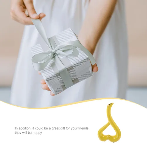 Miniatura 4 de VOSAREA Recipiente de cerámica en forma de corazón amarillo mostaza florero para sala de estar