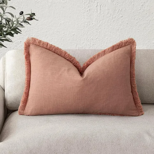 Miniatura 68 de Foindtower Fundas de almohada decorativas de lino con flecos, acogedora funda de cojín bohemia estilo farmhouse con borlas, funda de almohada